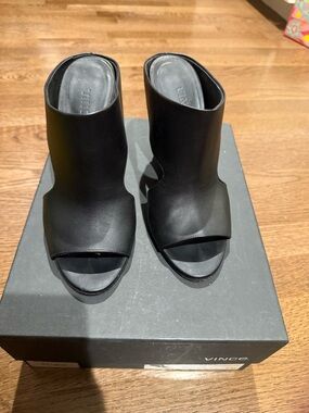 Vince Black Leather Open-Toe Mule Boots